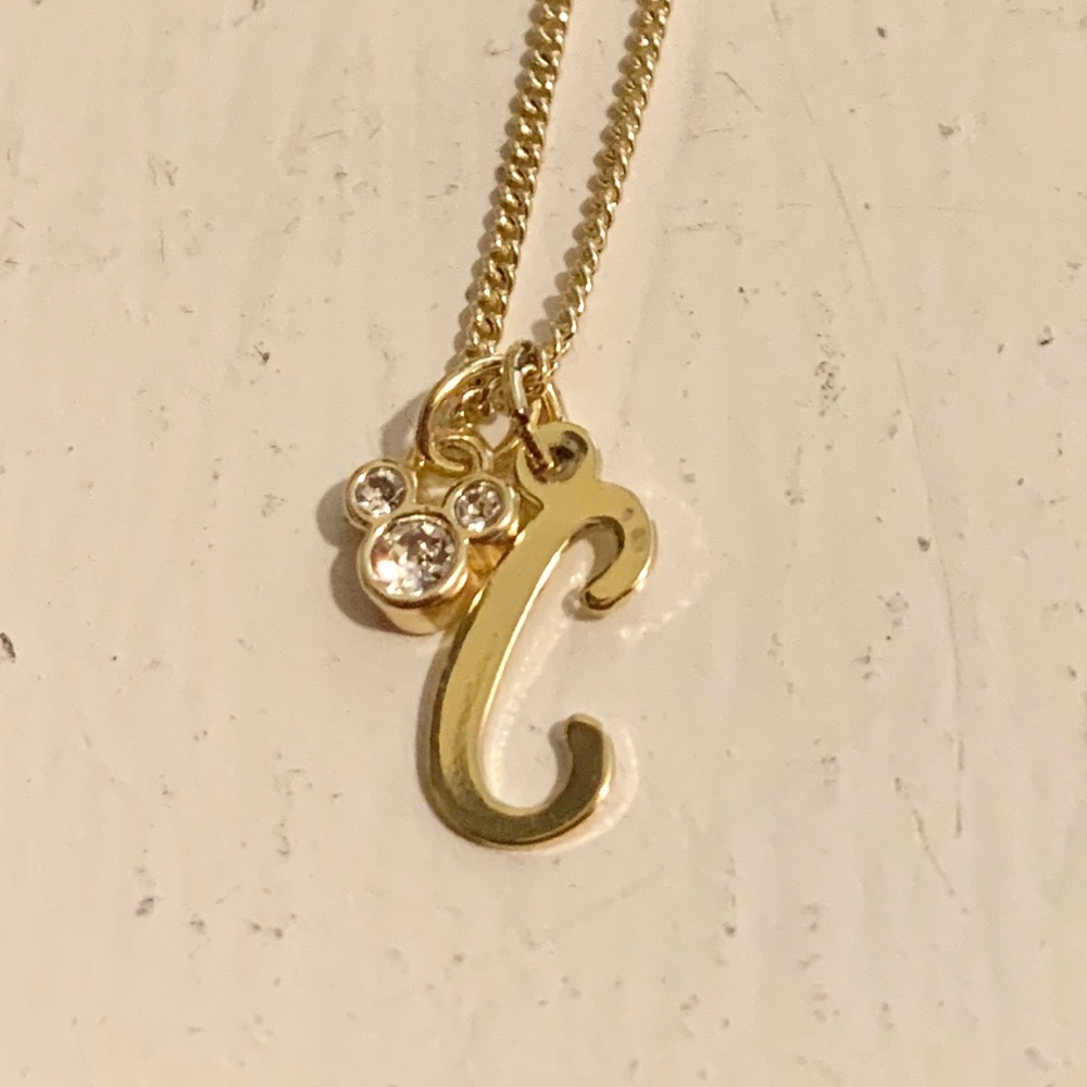 Mickey Icon & Letter C Charm Necklace - Gold